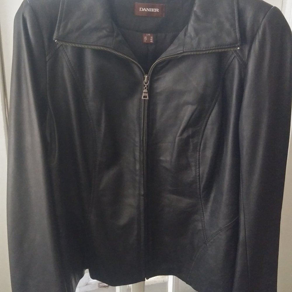 Danier Black Leather Jacket - Size Large